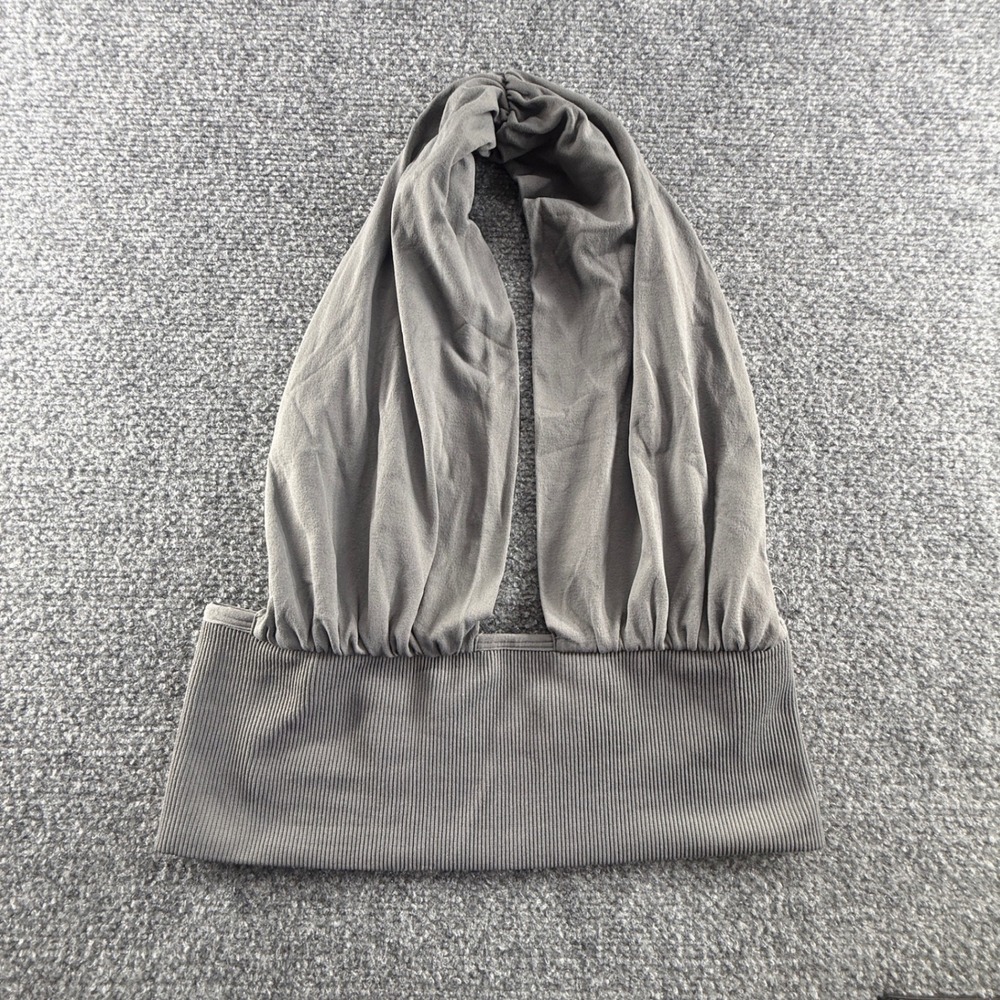 Free People Gray Halter Neck Ribbed Crop Top Plunging Draped Sleeveless 0769